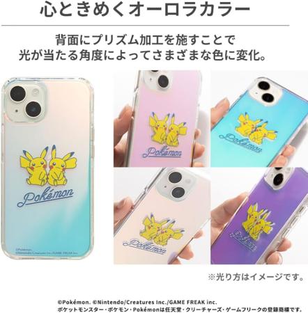 HIGHER Pocket Monsters/Pokemon Hybrid Case for iPhone 15 (All-over Pattern/Partner) (Transparent Smartphone Case Clear Case Aurora Shockproof Antibacterial Yellowing Resistant iPhone 15)