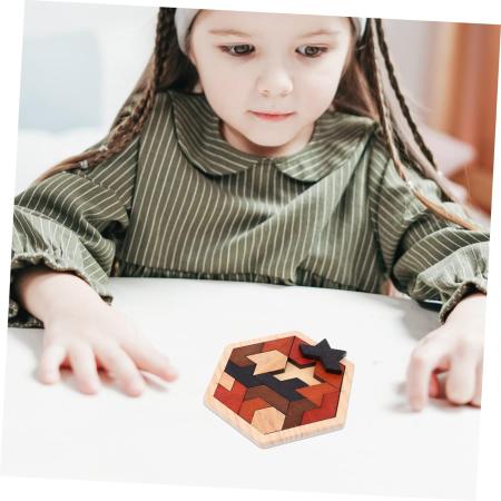 ADOCARN 1 Set Jigsaw Puzzle Building Blocks Tangram Puzzle Montessori Toy Jigsaw Toy Tangram Toy Hexagon Alien Child Wood