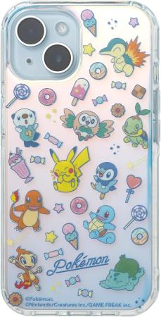 HIGHER Pocket Monsters/Pokemon Hybrid Case for iPhone 15 (All-over Pattern/Partner) (Transparent Smartphone Case Clear Case Aurora Shockproof Antibacterial Yellowing Resistant iPhone 15)