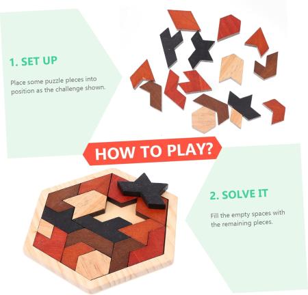 ADOCARN 1 Set Jigsaw Puzzle Building Blocks Tangram Puzzle Montessori Toy Jigsaw Toy Tangram Toy Hexagon Alien Child Wood